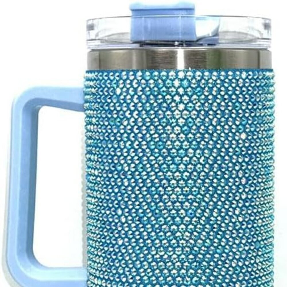 BLUE RHINESTONE 40oz TUMBLER WITH HANDLE- BLING CUP - Picture 3 of 6